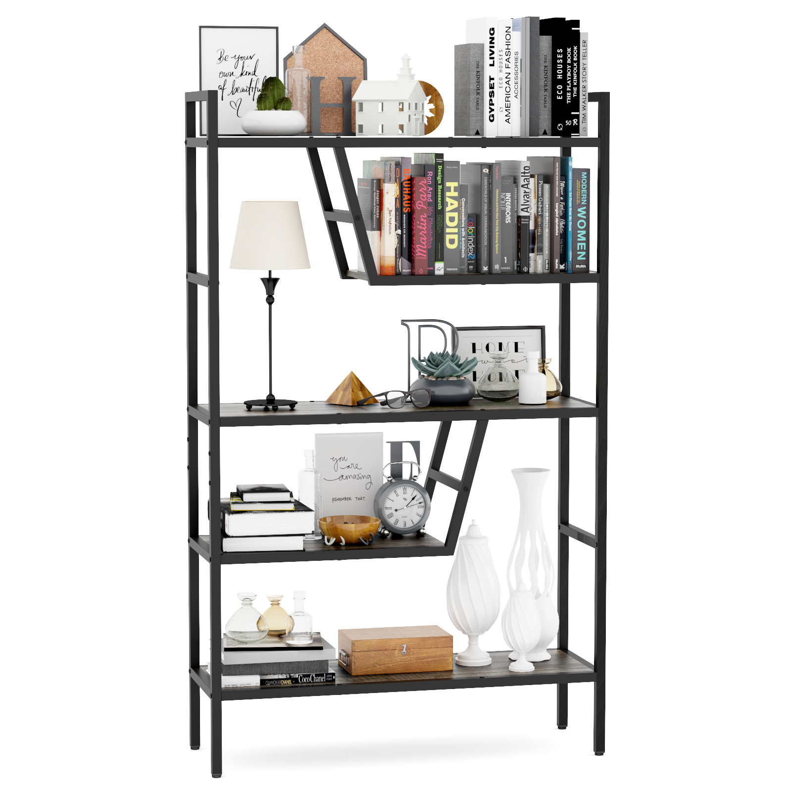 Multifunctional Bookshelf With Adjustable Steel Organizer, 5